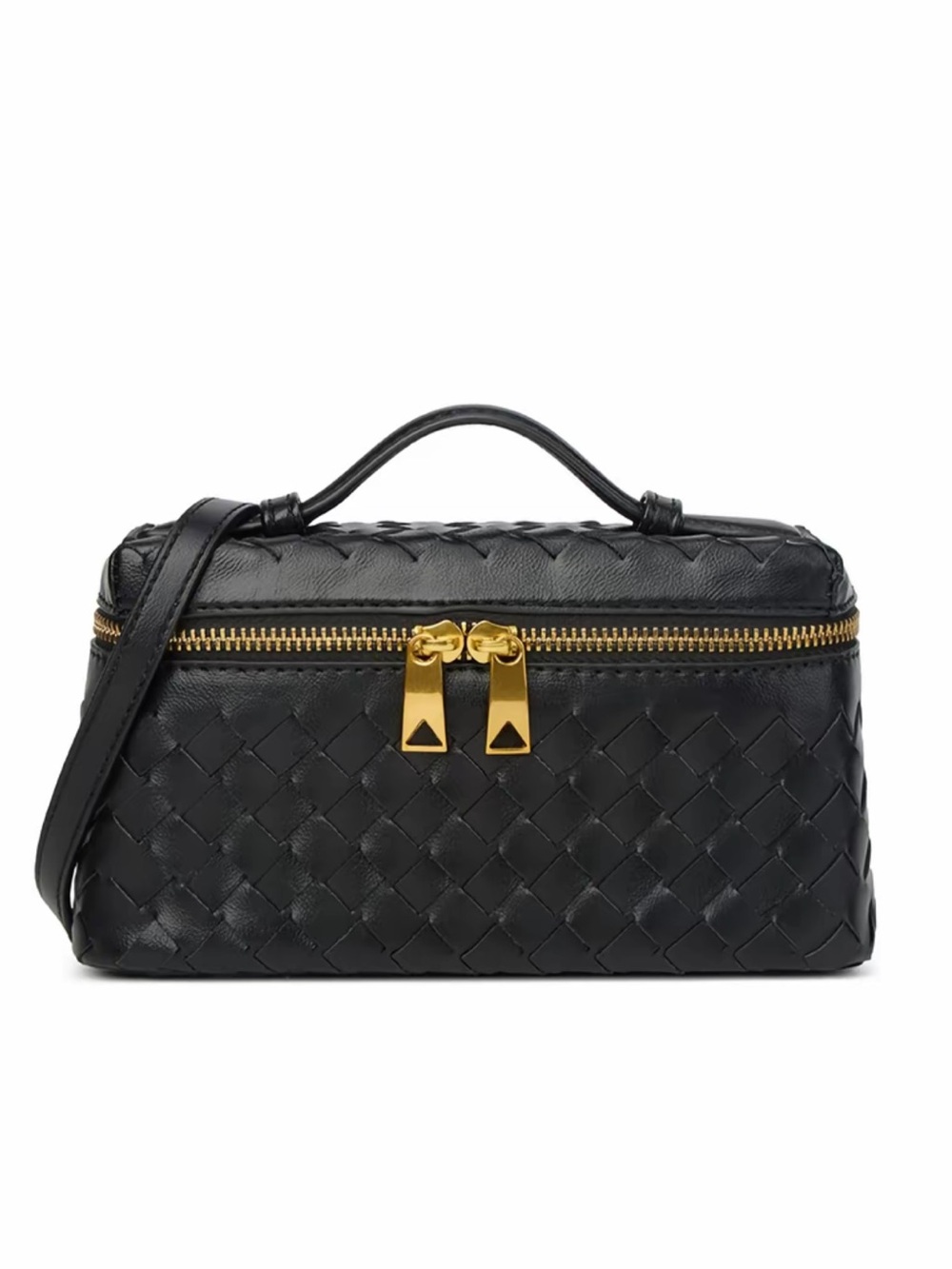 NEW trending Black Woven Leather Top-Handle Crossbody Bag